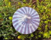 Purple Stripe Blown Glass Float: Garden Decor Ball, 3.5" Orb - Avalon Glassworks