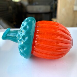 Turquoise & Orange Glass Acorn Sculpture Solid Glass Seed Pod image 6