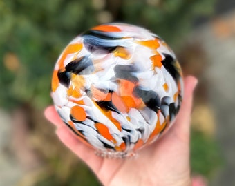 Goldfish Float, 4.375" Blown Glass Ball, Orange White Black Spot Koi Pond Garden Art Decor Sphere, Interior Design Orb, Avalon Glassworks