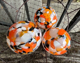 Goldfish Floats, Set of 3 Hand Blown Glass Balls, 3"-4.25" Interior Design Garden Pond Spheres, Orange White Black Yellow, Avalon Glassworks