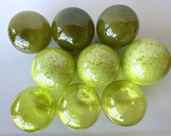 Olive Green Blown Glass Floats, Set of 9 Decorative Balls, Interior