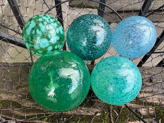 Sea Foam Glass Floats, Set of 5 Turquoise Green Aqua Blue Balls