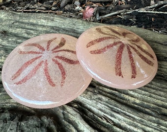 Peach Glass Sand Dollars, Set of 2 Beach Paperweights, Beige Red Solid Shell Sculptures, Coastal Nautical Seashell Decor, Avalon Glassworks