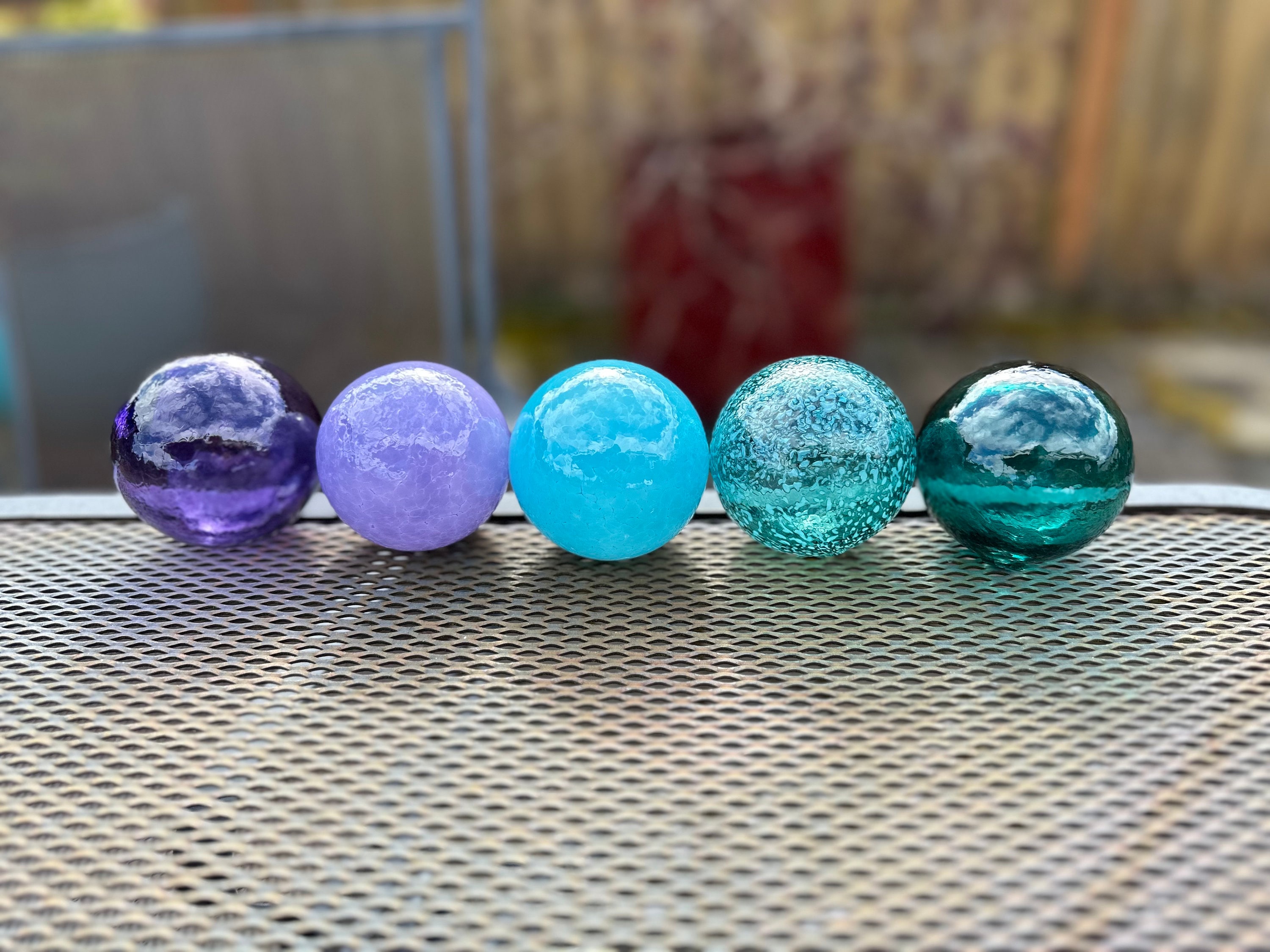 Turquoise & Purple Glass Floats Set Of 5 Hand Blown Decor Balls, 2.75" Orbs - Avalon Glassworks