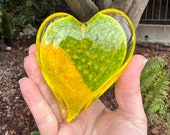 Yellow Glass Heart, Bubble Pattern, Solid Heart-Shaped Paperweight Sculpture, Valentine's Day, Wedding, Friendship Gift, Avalon Glassworks