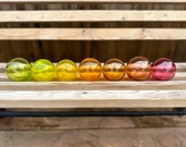 Pink Yellow Blown Glass Balls: Set of 7 "Sunset" Floats, 2.5" Orbs - Avalon Glassworks