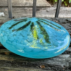 Turquoise Blue Glass Sand Dollar Sculpture Paperweight Table image 8