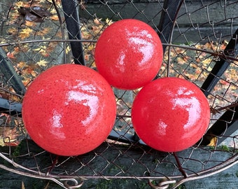 Coral Red Floats, Set of 3 Hand Blown Glass Decorative Balls, Small Opaque Interior Design or Outdoor Garden Pond Spheres, Avalon Glassworks