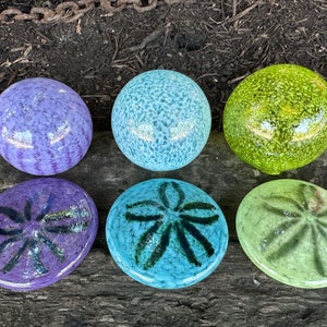 Glass Sand Dollars & Floats, Set of 6 Turquoise Purple Green Beach Sculptures Paperweights, Coastal Art Sea Shell Decor, Avalon Glassworks image 1