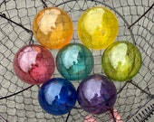 Blown Glass "Rainbow" Floats: Set of 7 Colorful Decor Balls, 2.75" Orbs - Avalon Glassworks