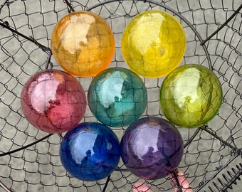 Blown Glass "Rainbow" Floats: Set of 7 Colorful Decor Balls, 2.75" Orbs - Avalon Glassworks