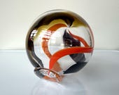 Orange & Black Blown Glass Float: Tiger's Eye "Glassies" Decor Ball, 4.75" Orb - Avalon Glassworks