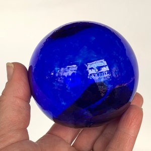 Single Float, Cobalt Dark Blue 3&quot; Hand Blown Glass Decorative Ball Small Transparent Interior Design Sphere Garden Orb, Avalon Glassworks