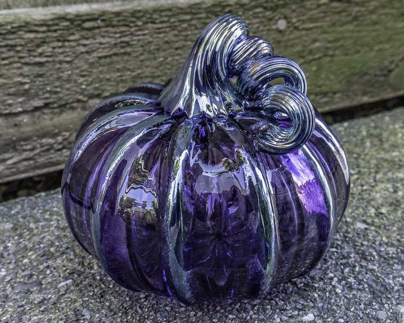 Purple Blown Glass Pumpkin 4 Decorative Sculpture with | Etsy