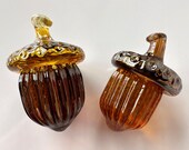 Amber Glass Acorns, Set of 2 Seed Pod Sculptures, Solid Paperweights, Thanksgiving Autumn Fall Nature Oak Tree Decor, Avalon Glassworks