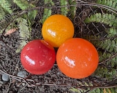 Red and Orange Blown Glass Floats: Set of 3 Decor Balls, 2.75" Orbs - Avalon Glassworks