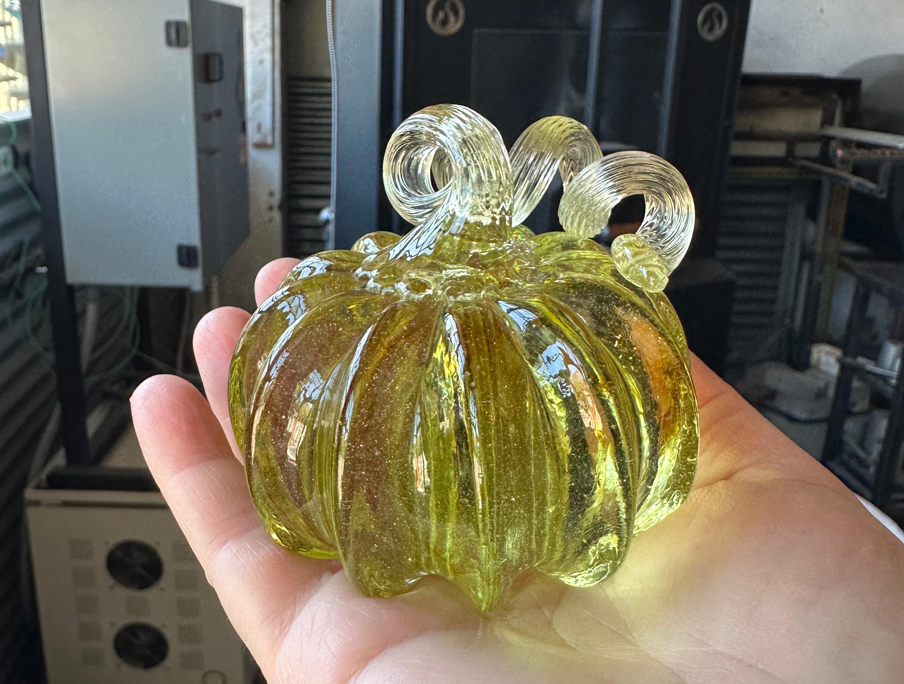 Summer Sale - Amber Transparent Pumpkin, Solid Glass 3" Squash Gourd Sculpture Paperweight Decor, Avalon Glassworks