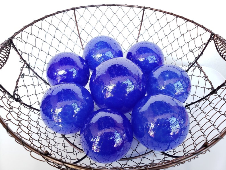 Bright Blue Blown Glass Balls Set of Eight Etsy