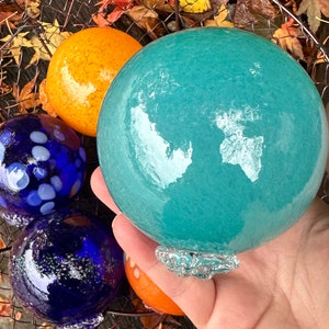 Blue Orange Turquoise Nautical Glass Floats, Set of 5 Hand Blown Spheres, Interior Design Balls, Garden Art Decor Orbs, Avalon Glassworks image 9