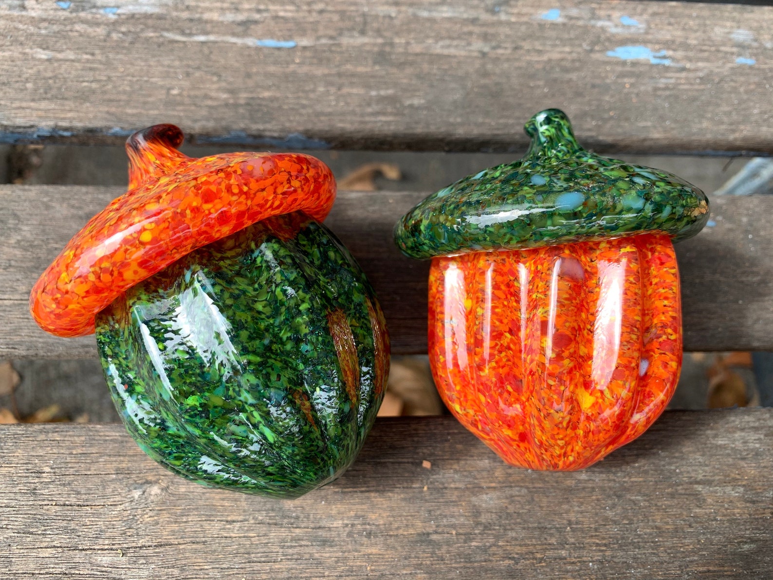 Blown Glass Acorn Sculptures Set of Two 4 Orange and Etsy