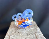 Small Glass Pumpkin: Blue Orange Spots, 2.5" Decoration - Blue Stem - Avalon Glassworks
