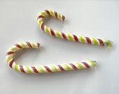 Glass Candy Canes, Set of 2 Sculpted Ornaments, 5.5" Gift Toppers, Red Lime Green White, Holiday Christmas Table Decor, Avalon Glassworks