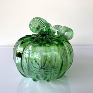 Secret Sale - Tank Green Blown Glass Pumpkin: Table Decoration, 4" Sculpture - Avalon Glassworks