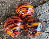 Red Blue "Fire Twist" Glass Floats: Set of 3 Garden Balls, 4.25" Orbs - Avalon Glassworks