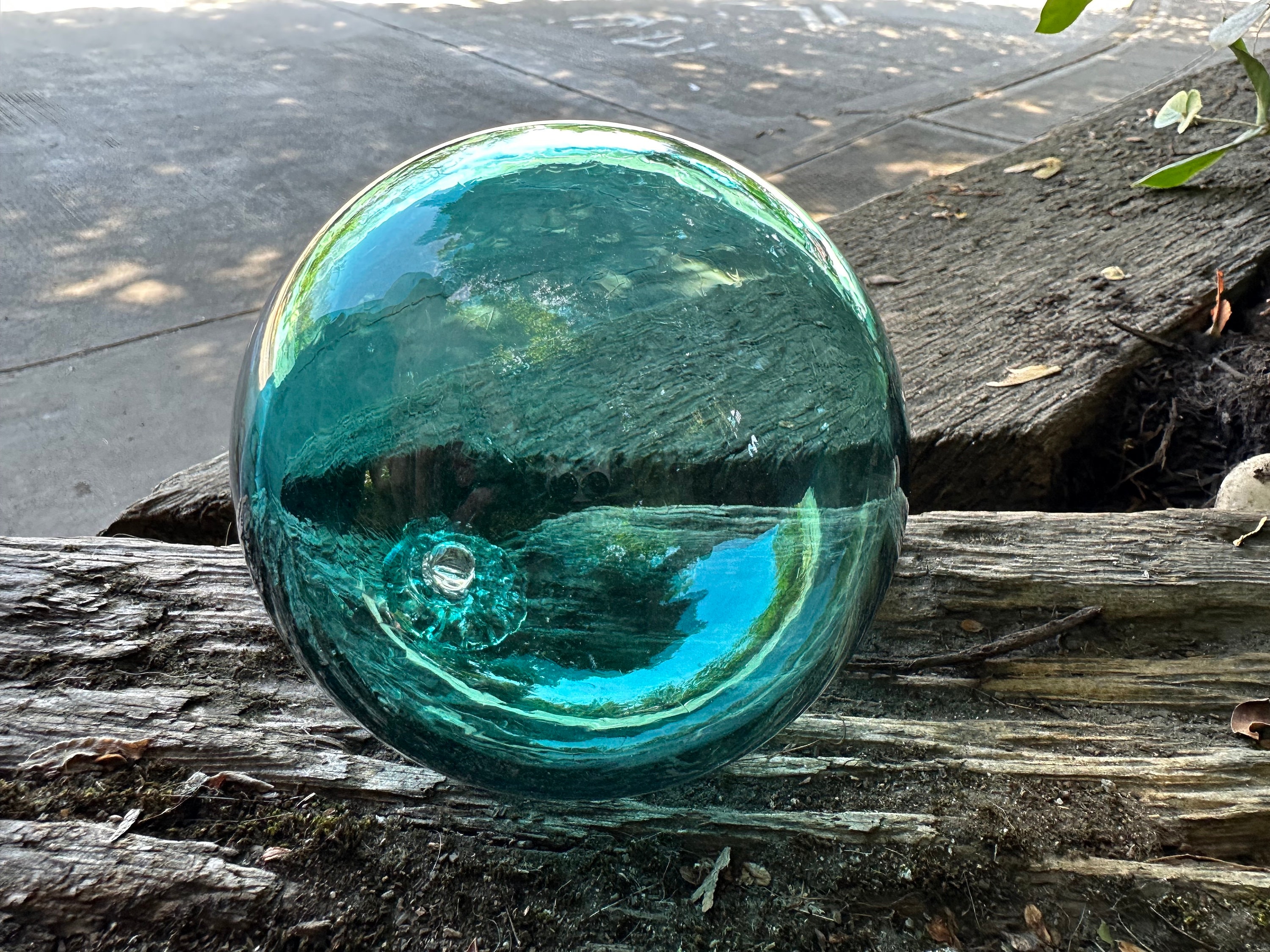 Japanese Fishing Float Reproduction Glass Ball 4.25 Hand Blown Transparent  Aqua Blue Green Turquoise Garden Sphere Decor, Avalon Glassworks 