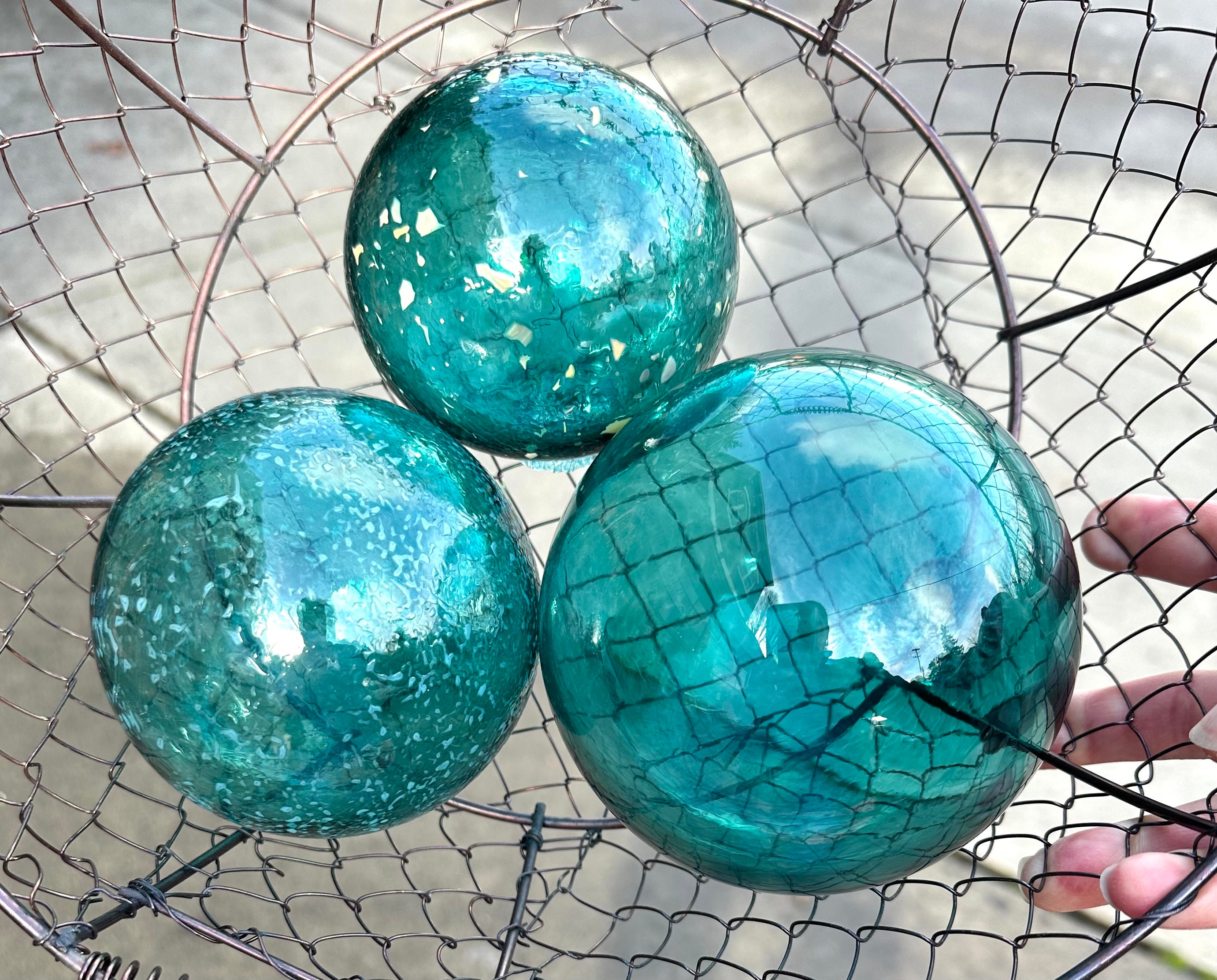 Japanese Fishing Float Style Glass Balls, Set of 3 Hand Blown Aqua Blue  Green Turquoise Garden Art Spheres, Coastal Decor, Avalon Glassworks -   Canada