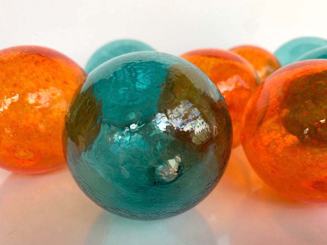 Orange and Teal Decorative Glass Balls Set of 8 Hand Blown Etsy