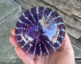 Purple Stripe Glass Float, 3.25" Decorative Ball Transparent Amethyst Outdoor Garden Orb, Coastal Interior Design Sphere, Avalon Glassworks