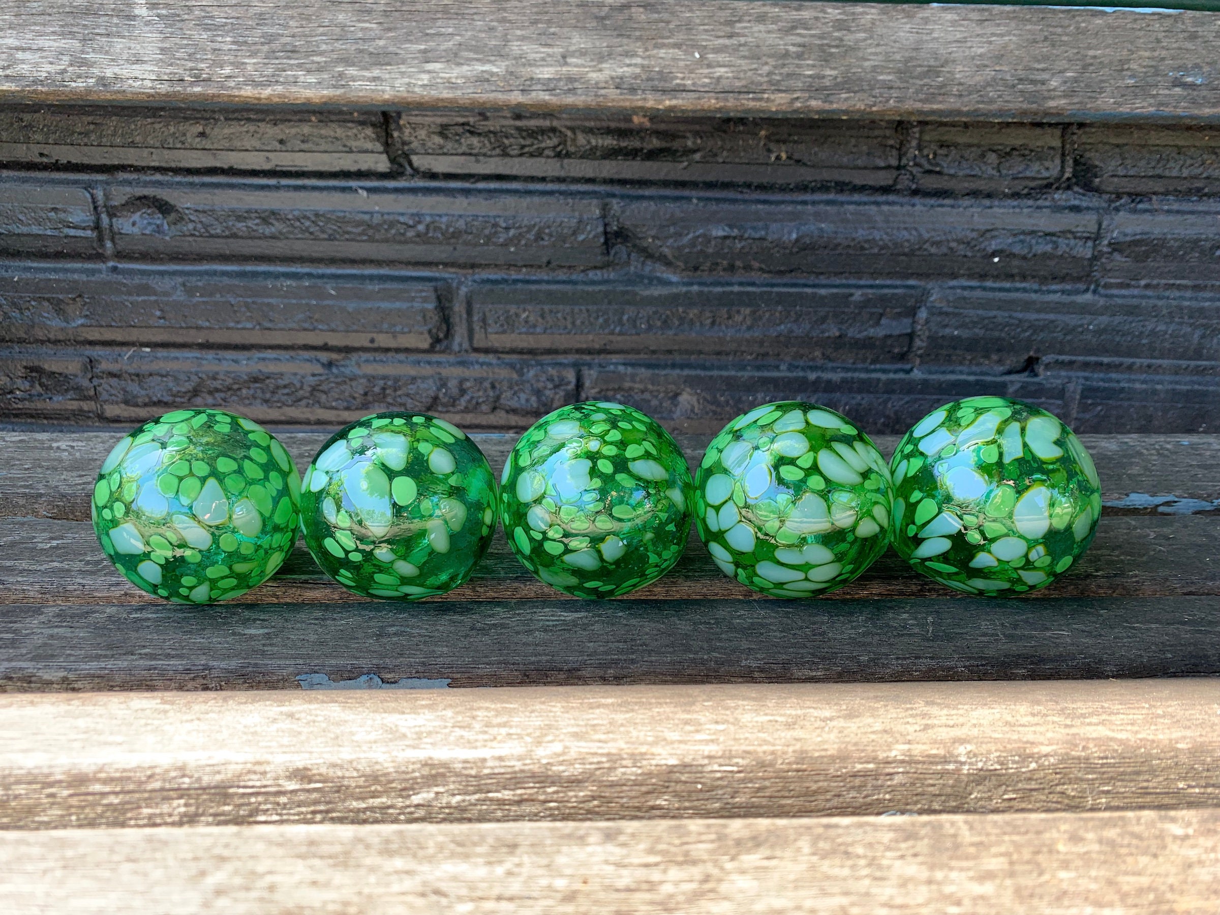 Emerald Green Spot Glass Balls Set of 5 Small Hand Blown Pond Etsy