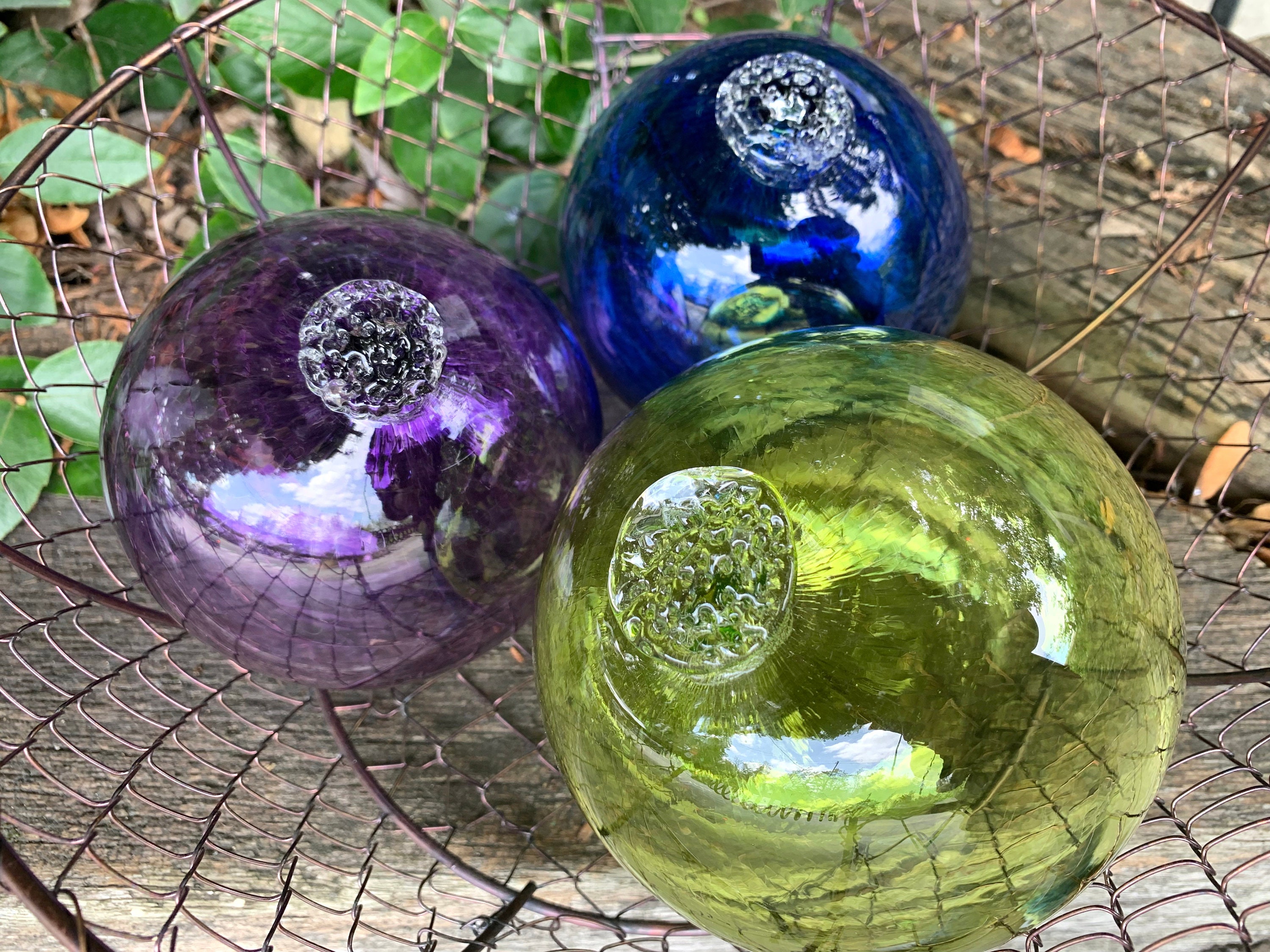 Sea Glass Balls, Blue Purple Green, Set of 3 Hand Blown Floats, Interior  Design Spheres Floating Nautical Garden Art Orbs, Avalon Glassworks 