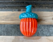 Orange Glass Acorn: Turquoise Cap, 3" Table Decoration - Avalon Glassworks