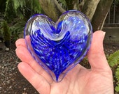 Blue and White Burst Glass Heart, Solid Paperweight Sculpture, Friendship Wedding Valentine Anniversary Thanks Love Gift, Avalon Glassworks