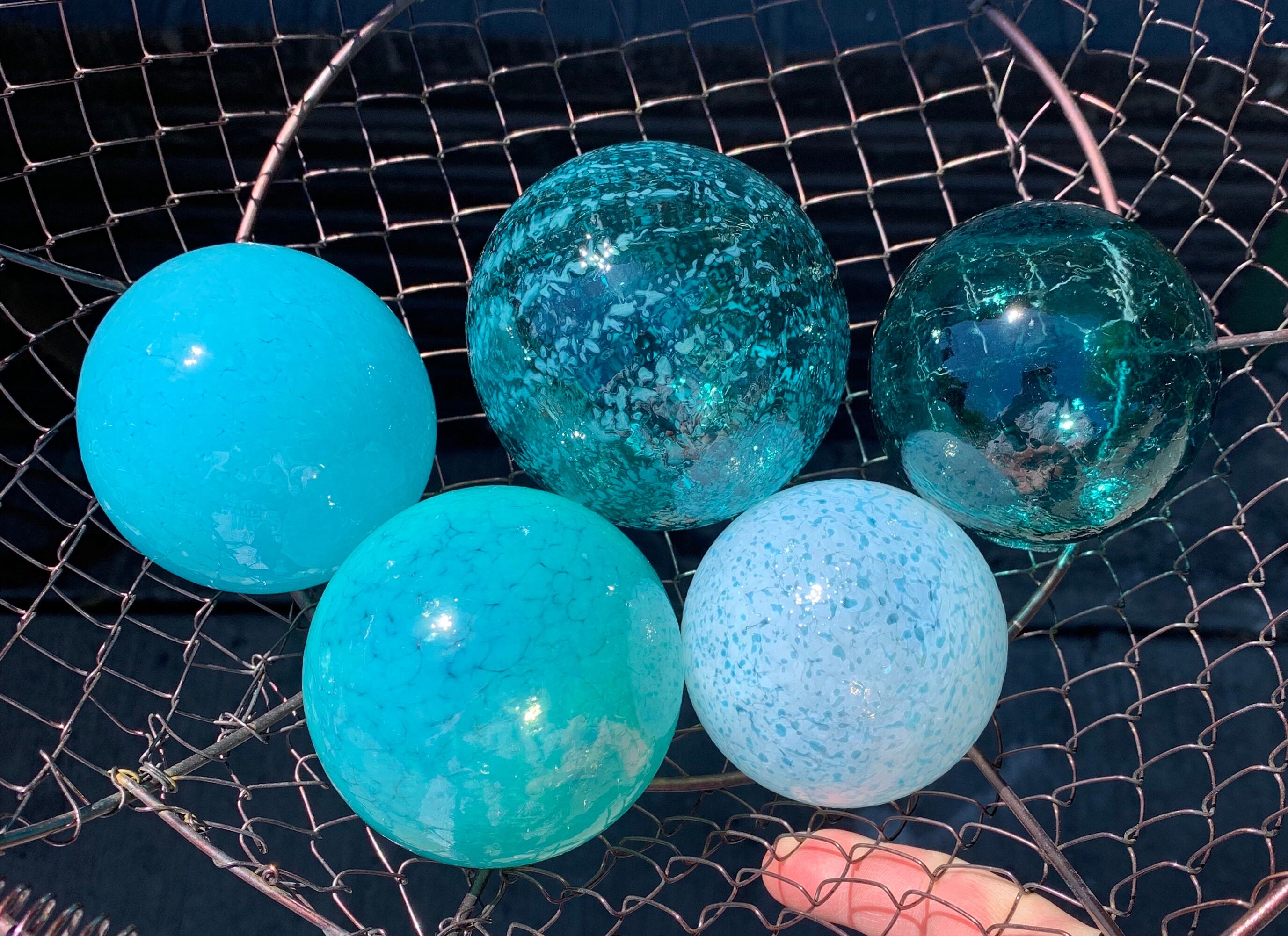 Turquoise Teal Aqua Blue Hand Blown Glass Balls Set of 5 Etsy