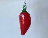 Glass Chili Pepper Ornament, Red and Green Hot Fresno Serrano Pequin, 4" Hanging Sun Catcher, Tree Decoration, Metal Hook, Avalon Glassworks