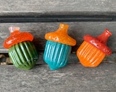 Colorful Glass Acorns: Set of 3 Autumn Table Decorations, 2.75" Sculptures - Avalon Glassworks