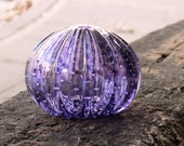 Purple Sea Urchin Shell Sculpture, 4" Decorative Blown Glass Art Seashell, Controlled Bubble Pattern Transparent Amethyst, Avalon Glassworks