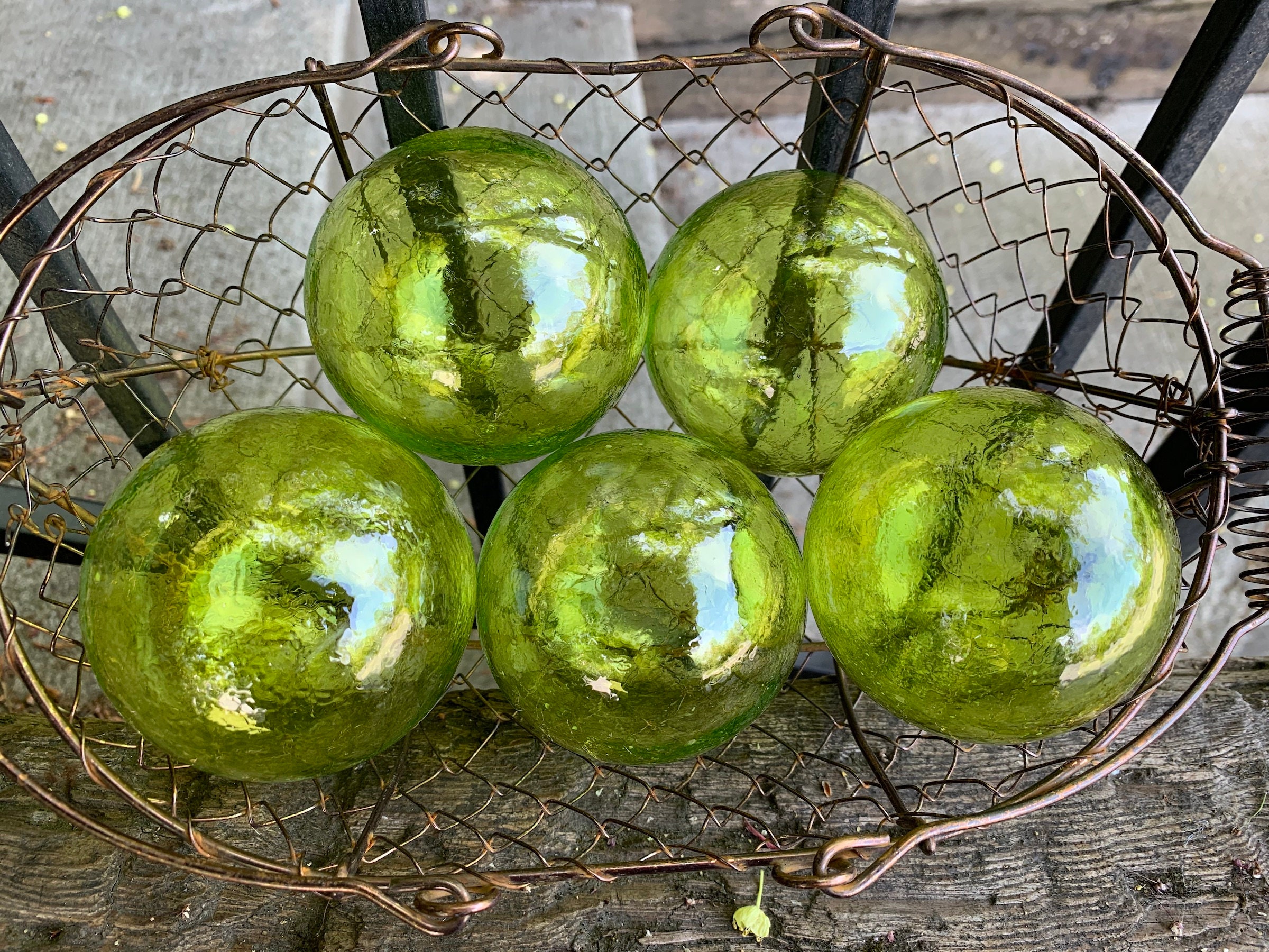 Citron Green Glass Balls, Set of 5 Floats 2.75 Hand Blown