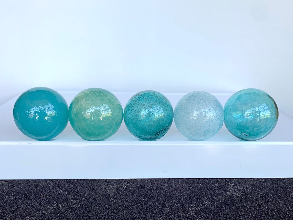 Turquoise Teal Aqua Blue Hand Blown Glass Balls Set of Five Etsy