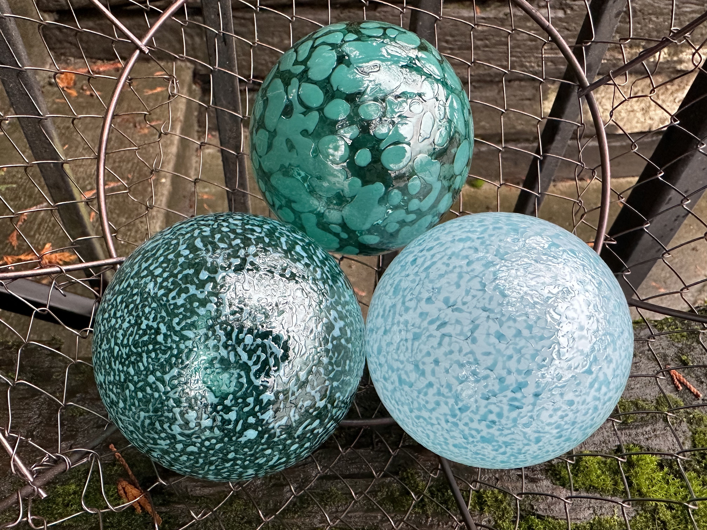Turquoise Blown Glass Garden Balls: 3