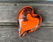 Orange Glass Heart, Solid Heart-Shaped 3" Paperweight Art Sculpture, Valentine's Day Appreciation Anniversary Love Gift, Avalon Glassworks