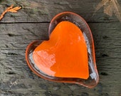 Orange Glass Heart, Solid 4" Paperweight Art Sculpture Wedding Valentine Anniversary Romance Friendship Appreciation Gift, Avalon Glassworks