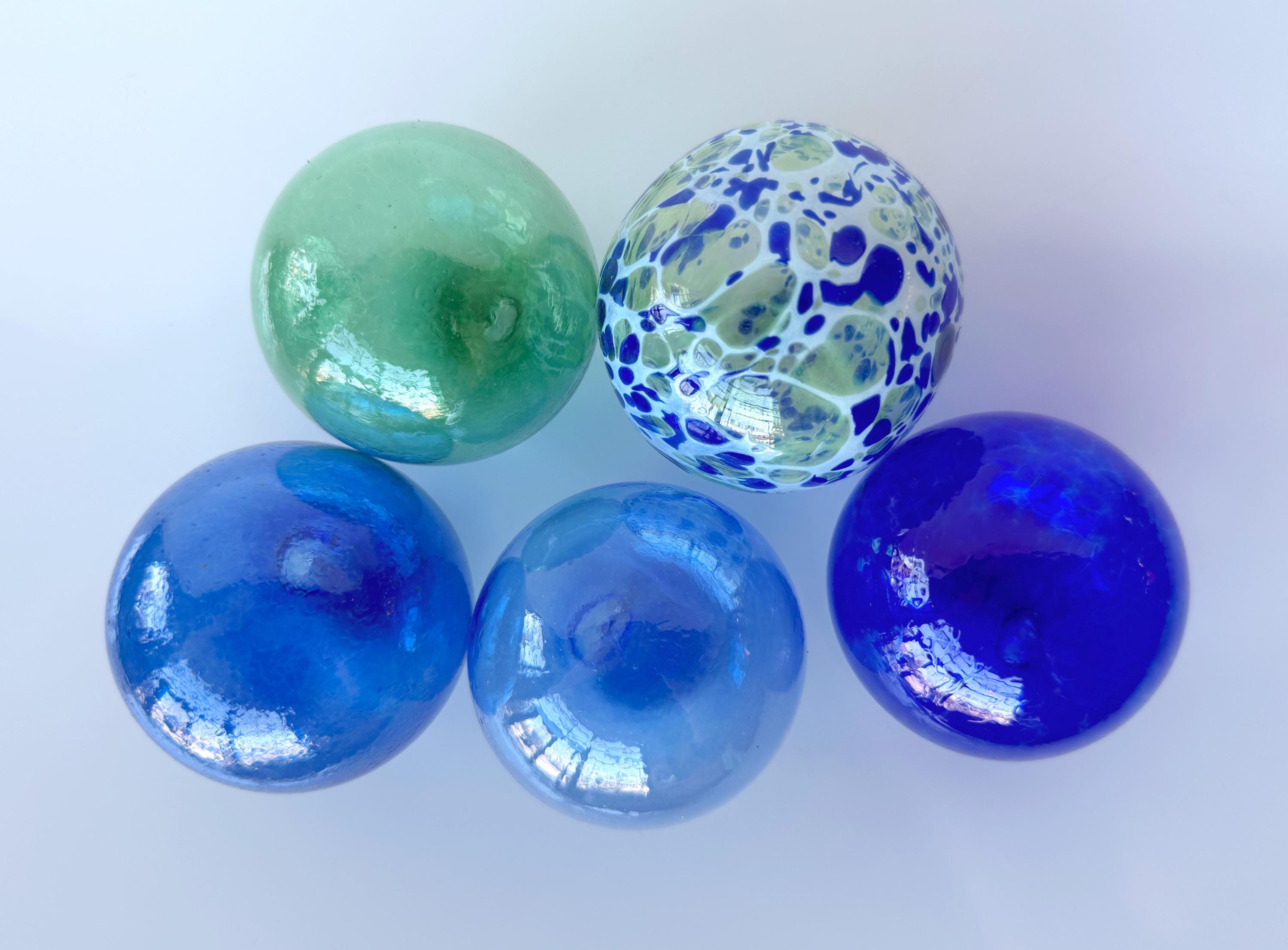 Smallest Blown Glass Floats Set Of 5 Decor Balls, 2.5" Blue Green Orbs - Avalon Glassworks