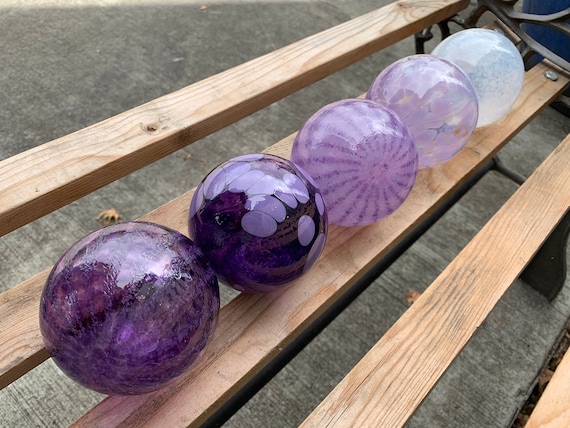 Purple and White Glass Balls, Set of 5 Decorative Fishing Floats