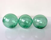 Green Glass Floats: Set of 3 Coastal Decor Balls, 3" Orbs - Avalon Glassworks