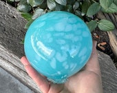 Blown Glass Float, Turquoise Light Blue Spots, 4.125" Sphere, Outdoor Garden Orb Art Globe Ball, Coastal Nautical Decor, Avalon Glassworks