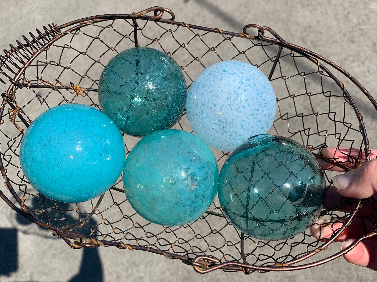 Turquoise Teal Aqua Blue Hand Blown Glass Balls Set of Five Etsy